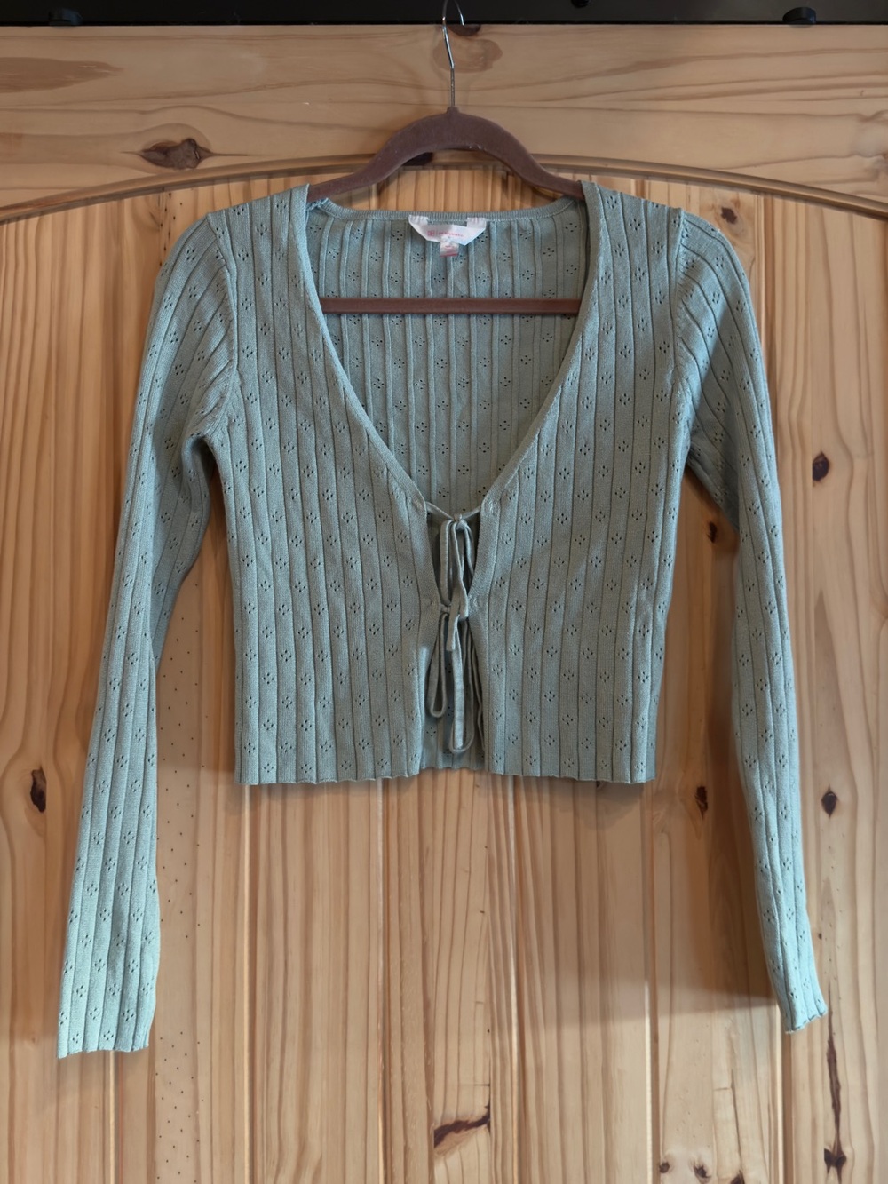 No Boundaries Sage Green Tie-Front Ribbed Cardigan